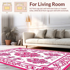 Ornate Pink Bird Floral Pattern Rug