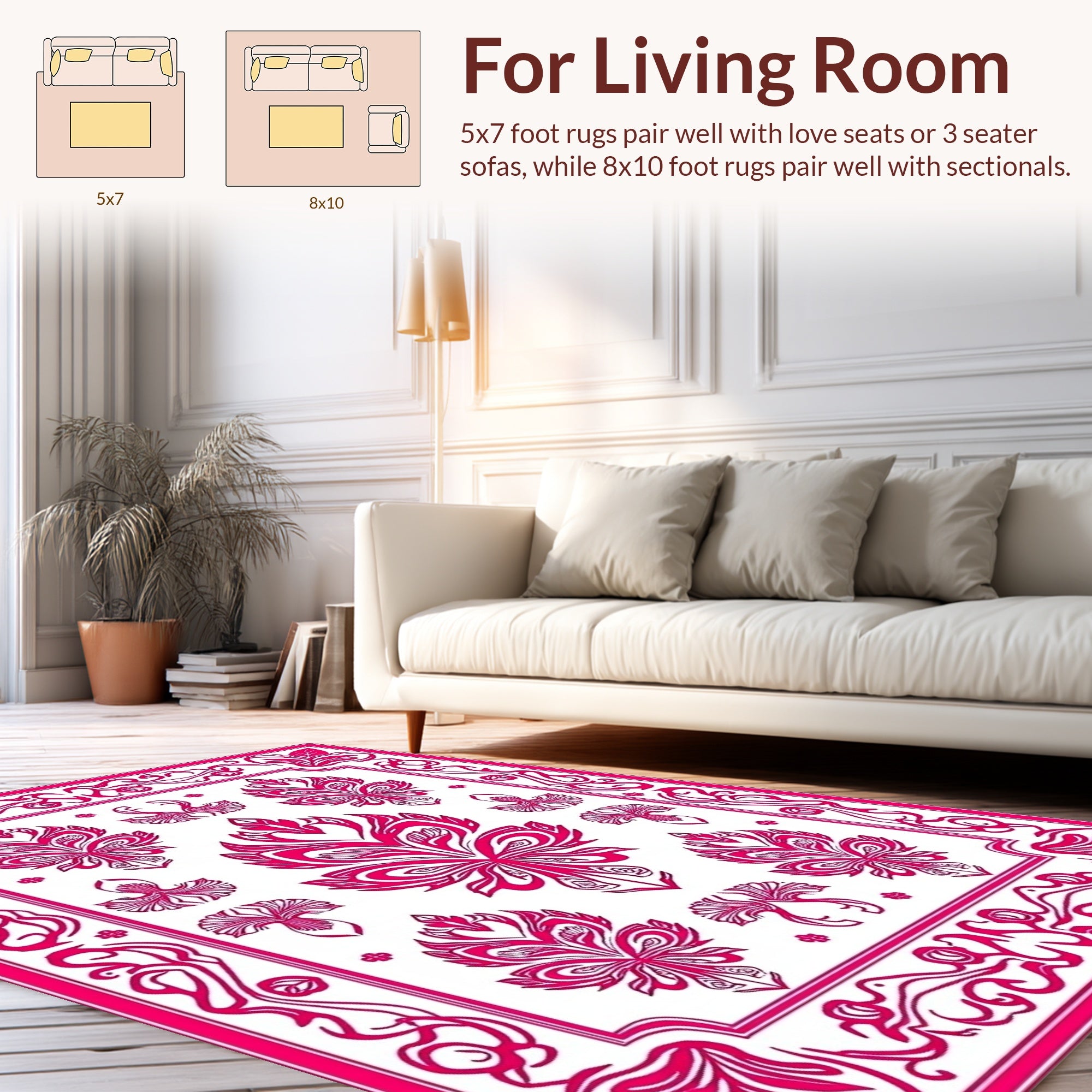 Ornate Pink Bird Floral Pattern Rug
