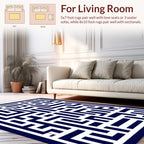 Navy White Geometric Maze Pattern Rug