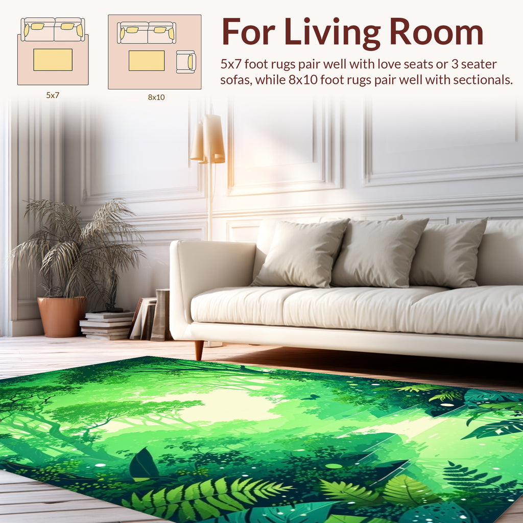 Lush Forest River Green Abstract Design Rug