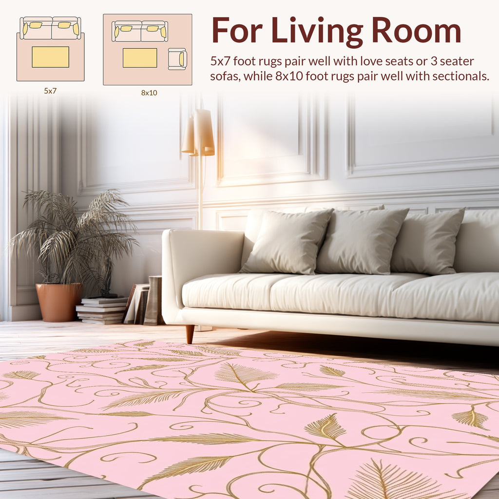 Elegant Pink Gold Floral Scroll Rug