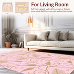 Elegant Pink Gold Floral Scroll Rug