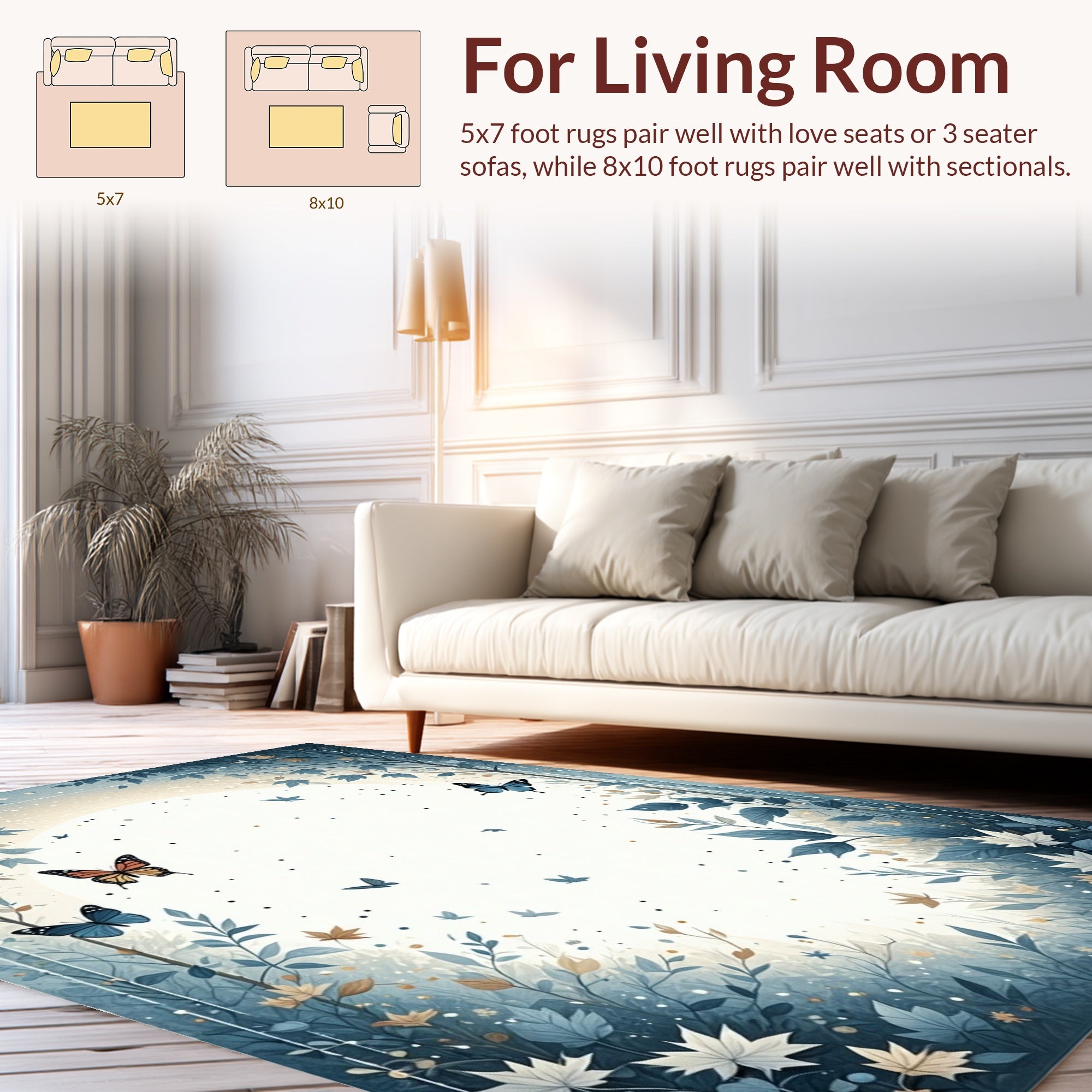 Whimsical Butterfly Botanical Forest Design Rug