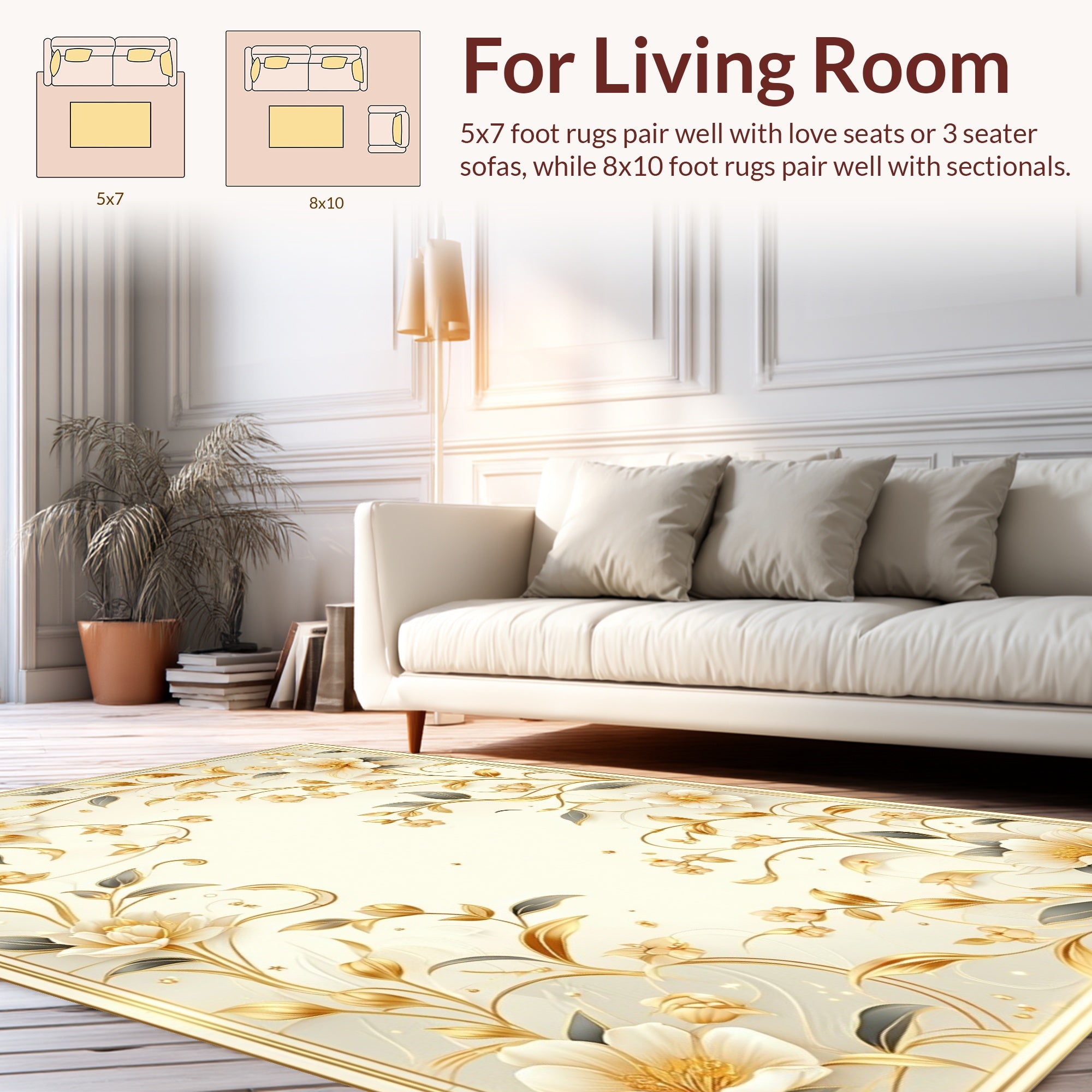 Elegant Floral Vine Gold Accent Rug