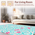 Whimsical Turquoise Coral Floral Swirls Rug
