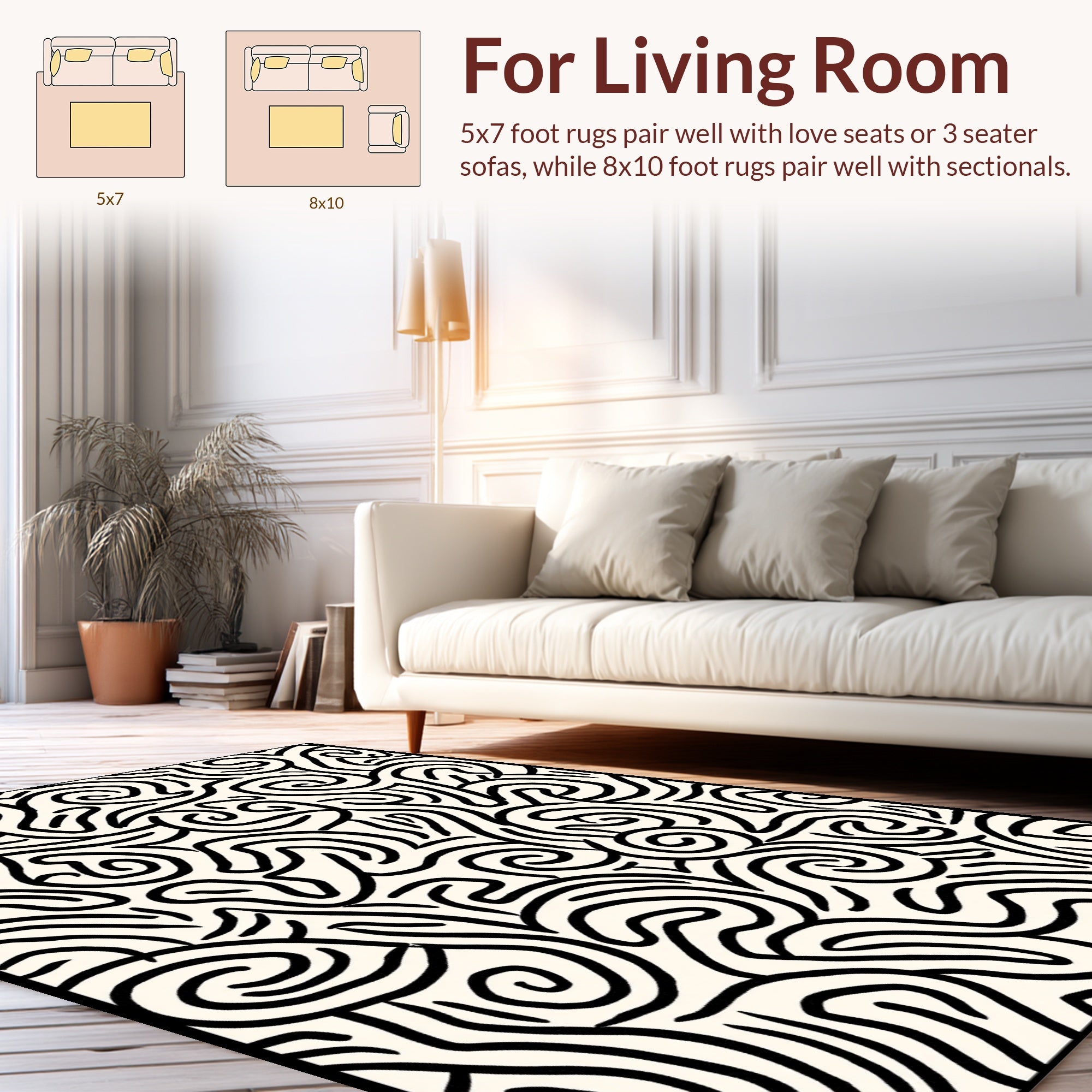 Abstract Black Swirl Pattern Rug