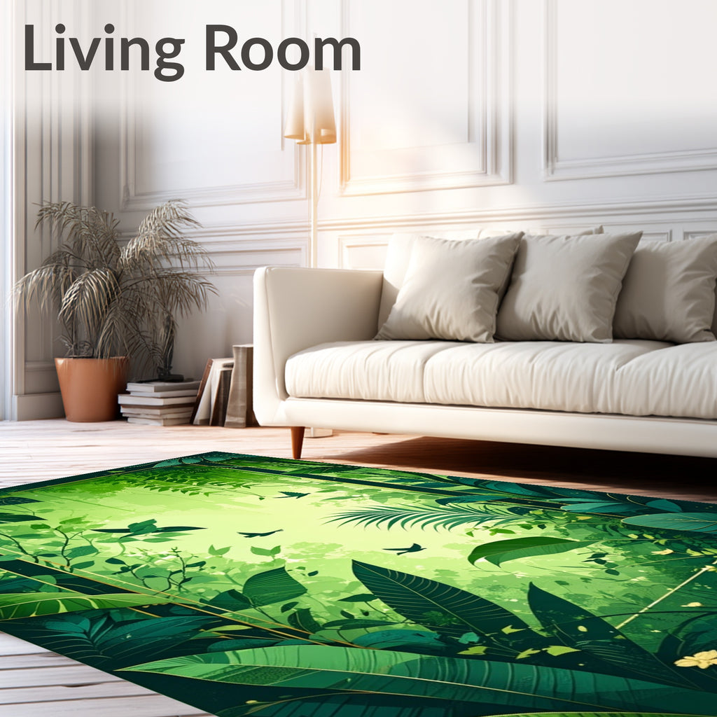 Lush Green Jungle Birds Art Rug