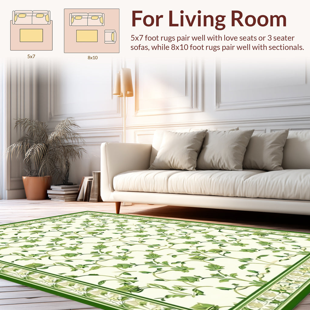 Green Vine And Flower Pattern Rug