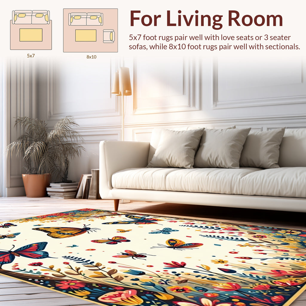 Vibrant Butterflies Blooming Garden Pattern Rug