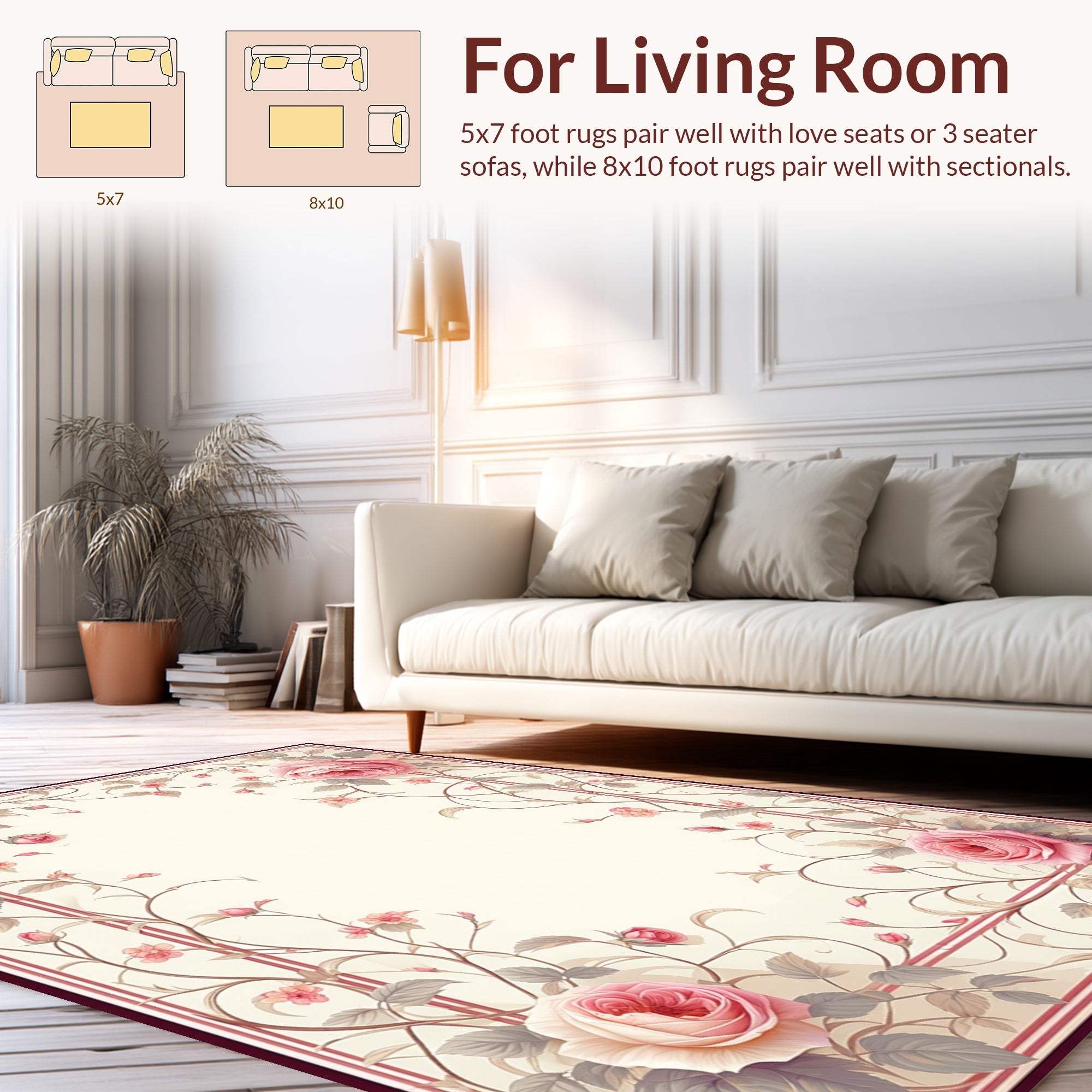 Vintage Pink Rose Floral Vines Pattern Rug