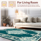 Teal Cream Intricate Floral Frame Rug