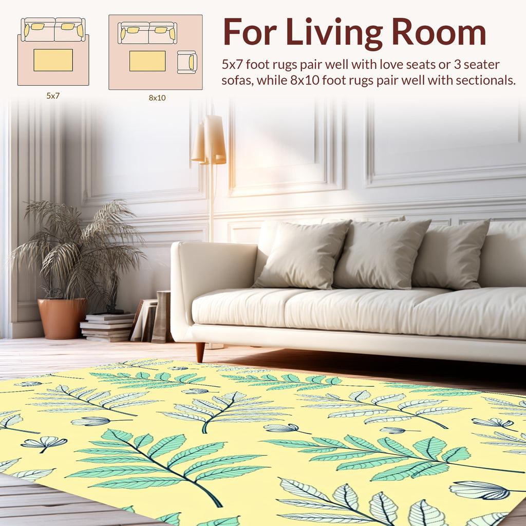 Delicate Botanical Pattern With Teal Leaves Rug