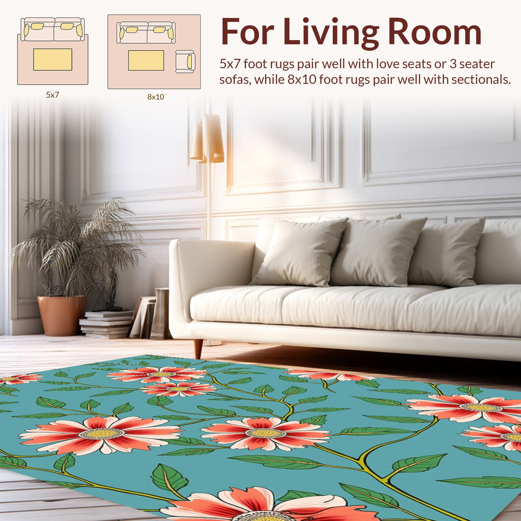 Coral Flower Vine Pattern Rug