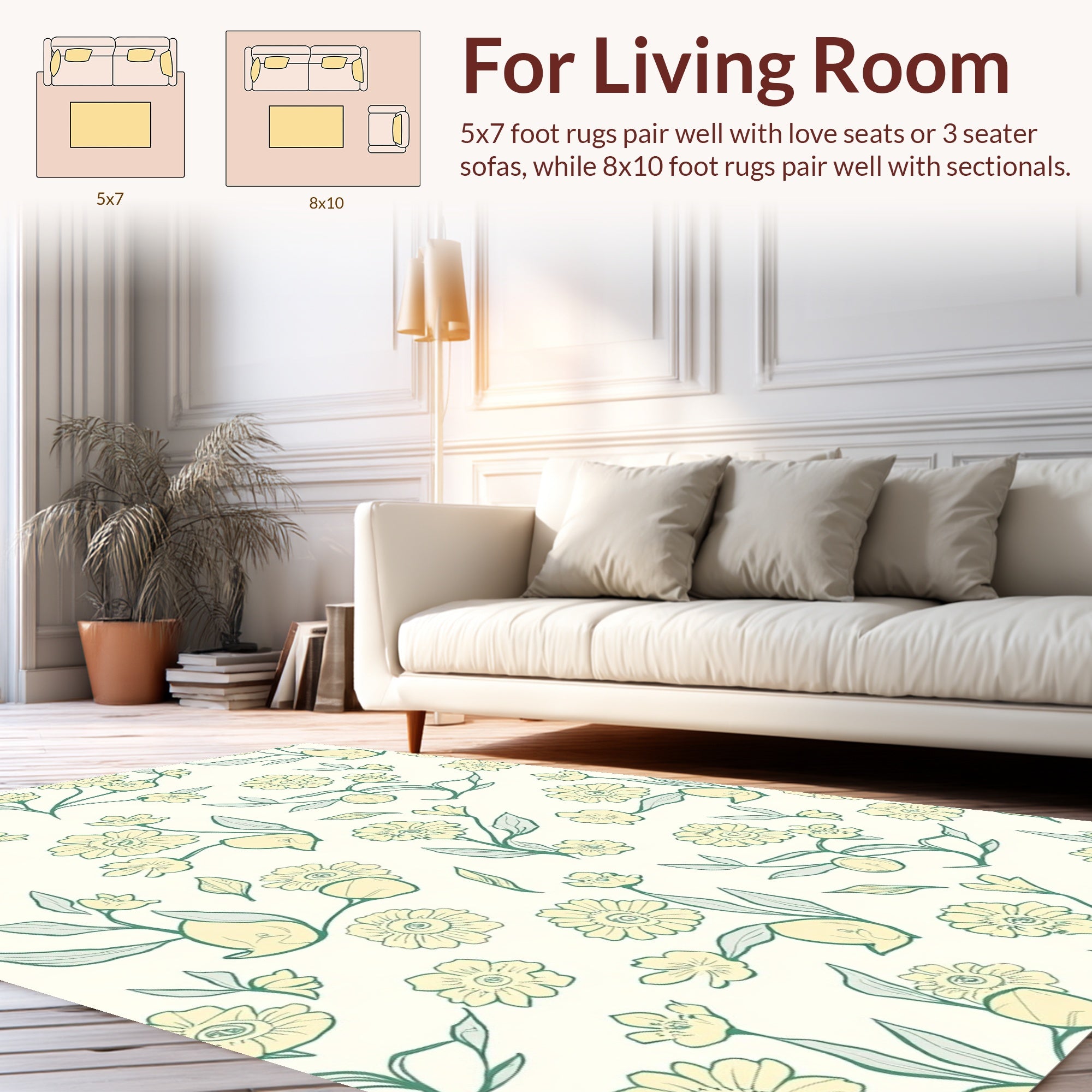 Delicate YellowFloral Botanical Design Rug
