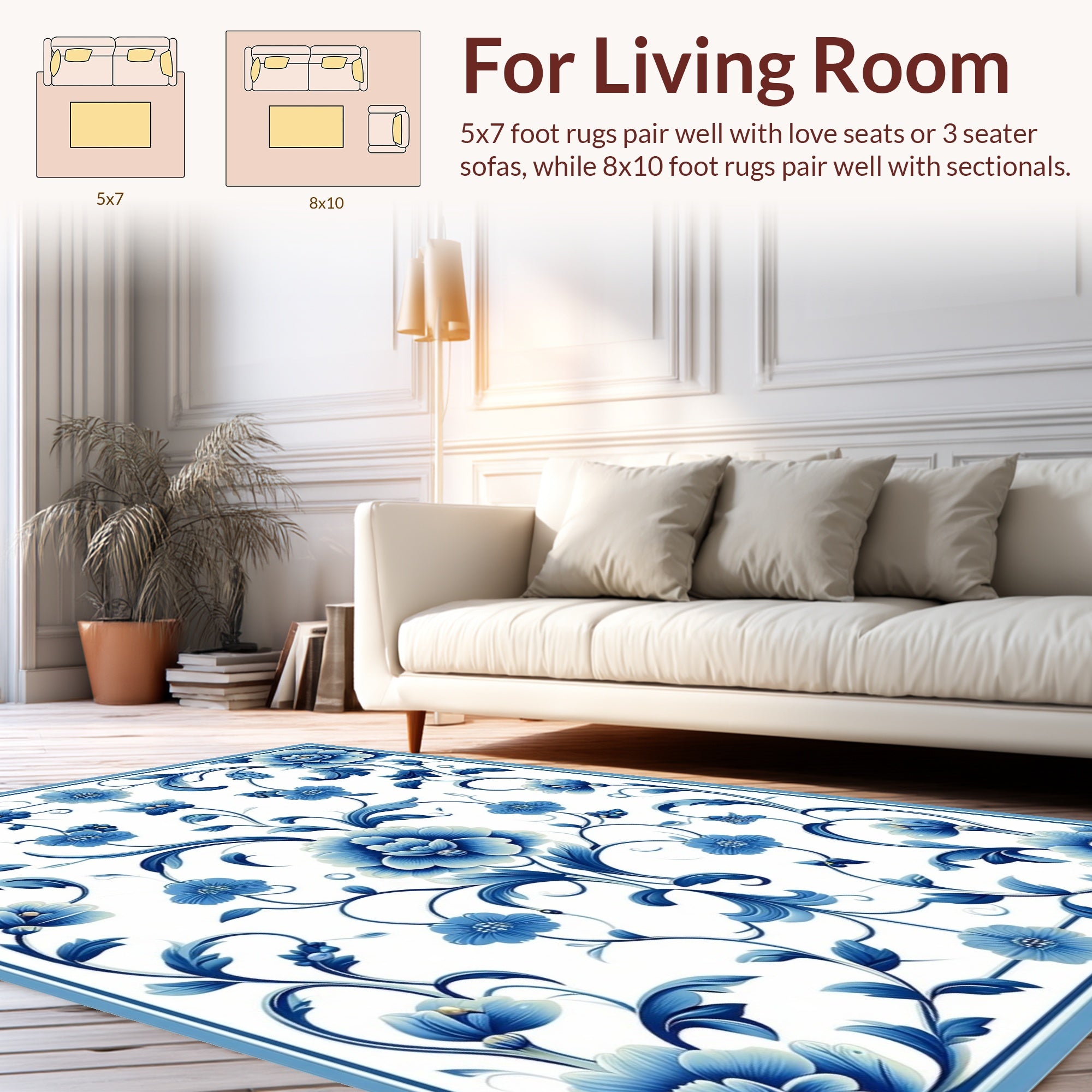 Classic Blue Floral Scroll Intricate Rug