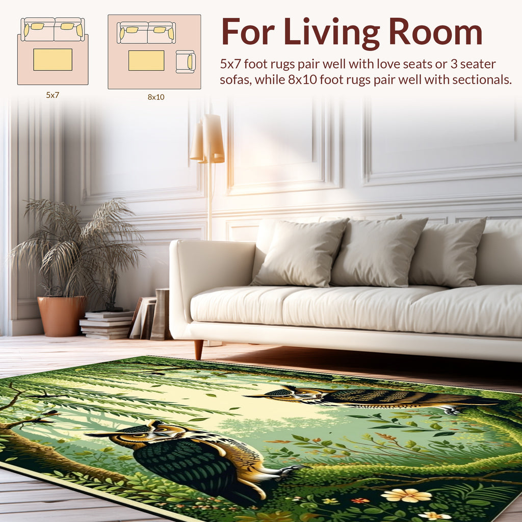 Enchanted Forest Owl Illustration Rug