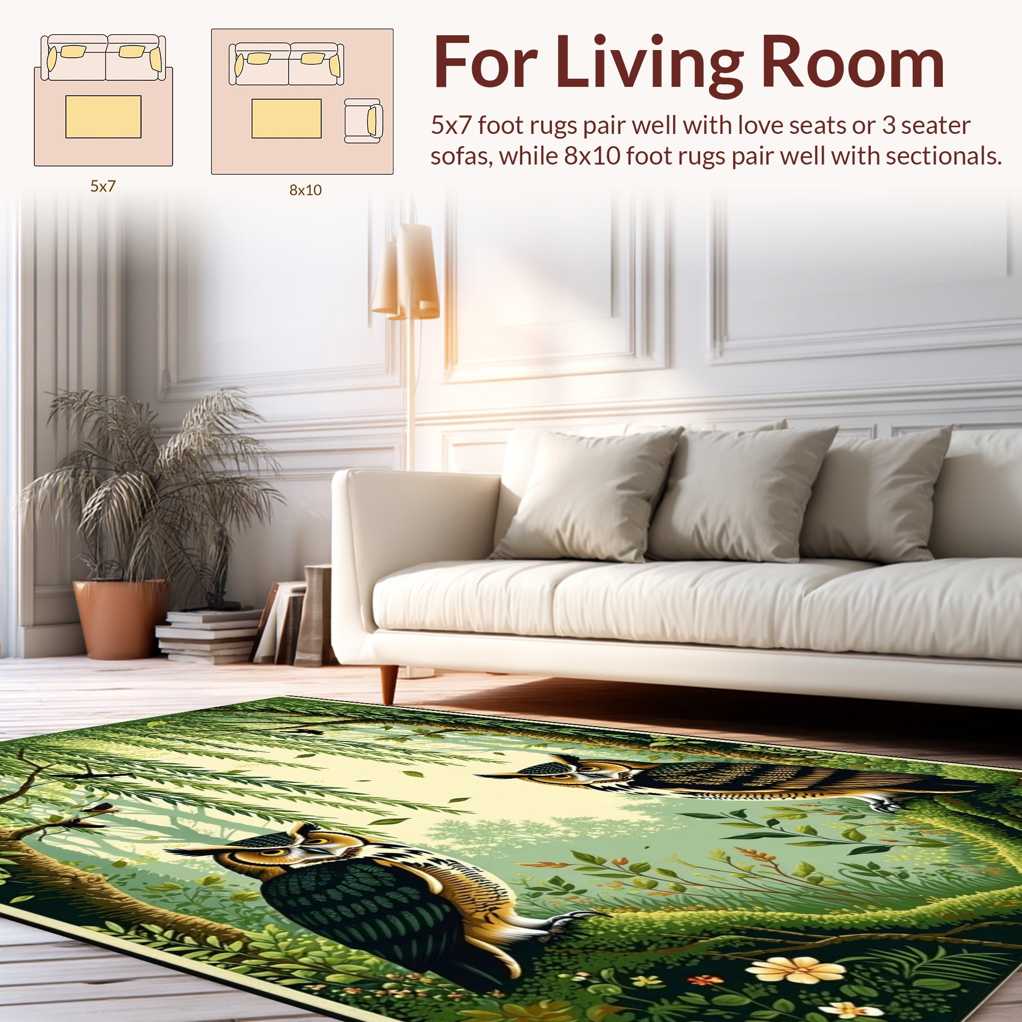 Enchanted Forest Owl Illustration Rug