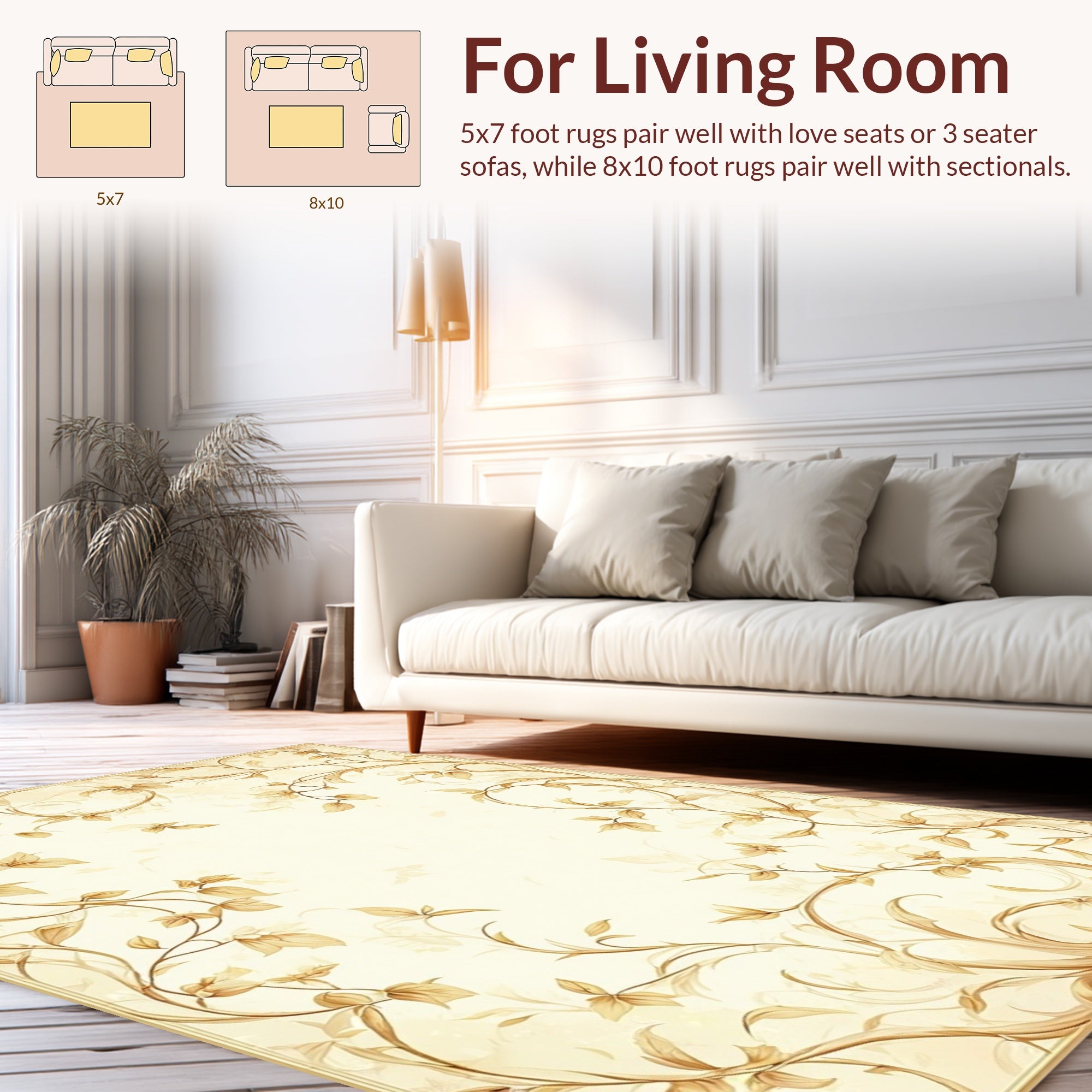 Ornate Golden Floral Vine Pattern Rug