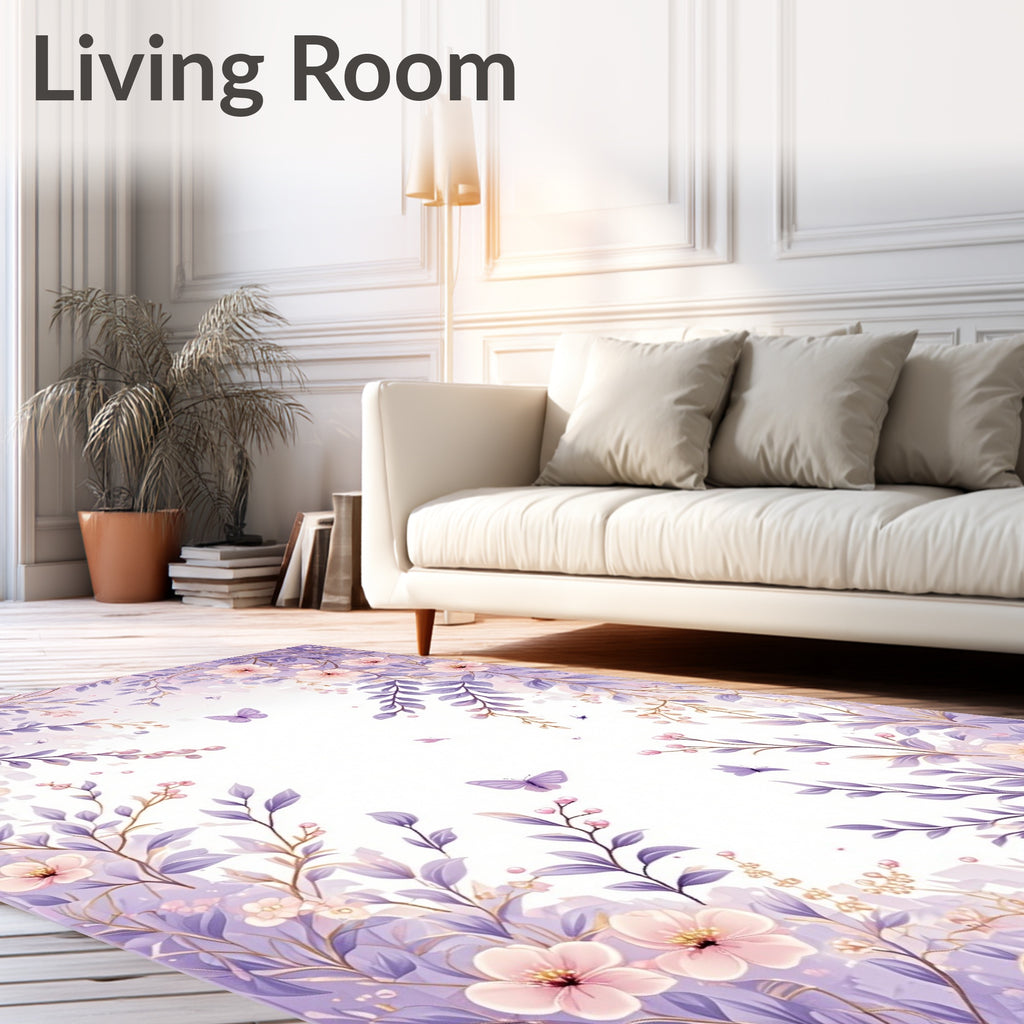 Whimsical Floral Butterfly Meadow Design Rug
