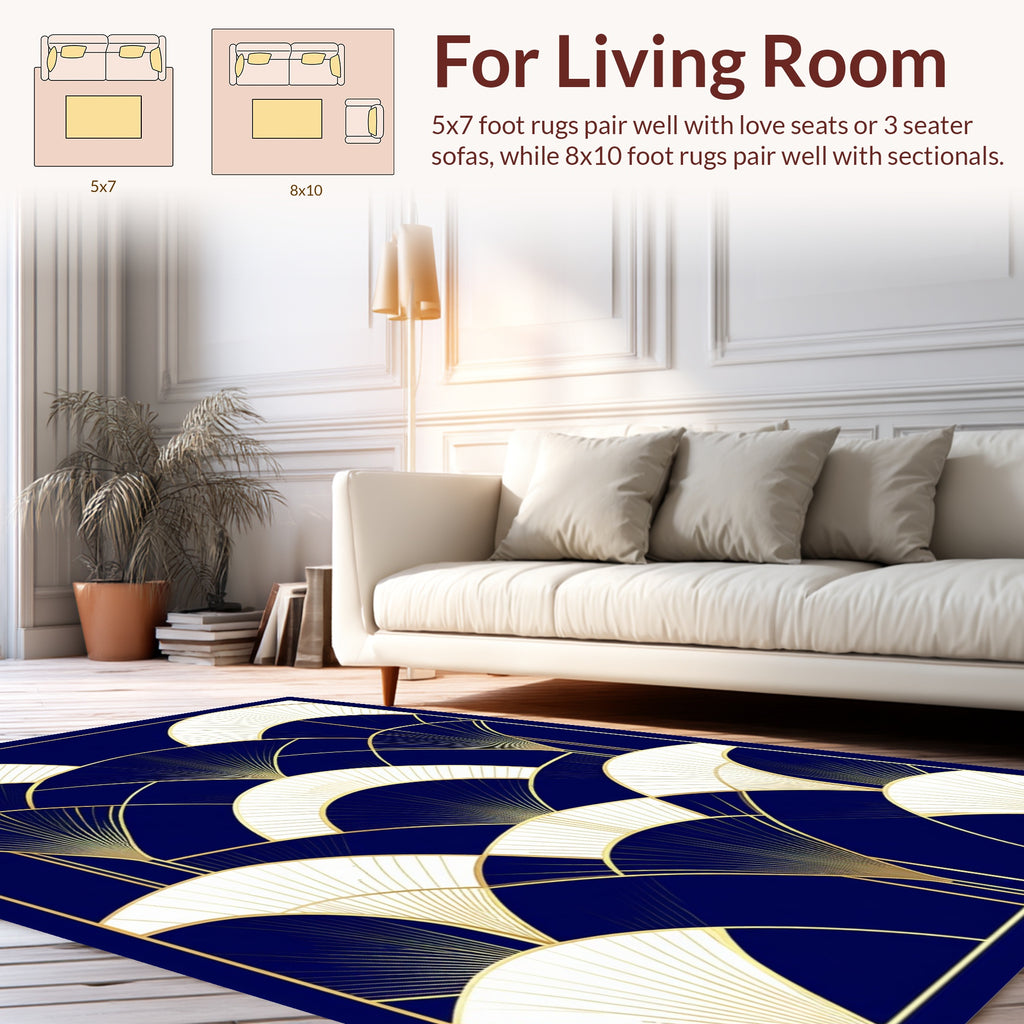 Navy Gold Art Deco Fan Rug