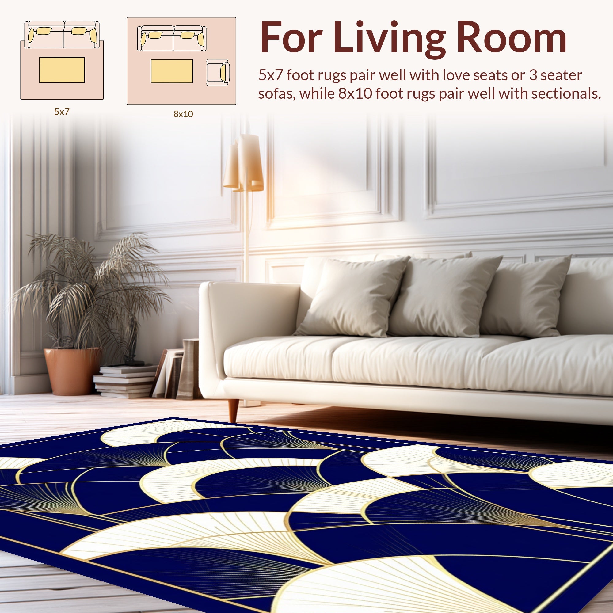 Navy Gold Art Deco Fan Rug
