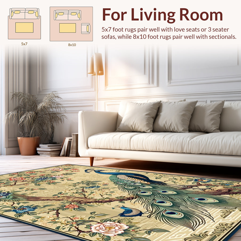 Vibrant Peacock Floral Pattern Rug