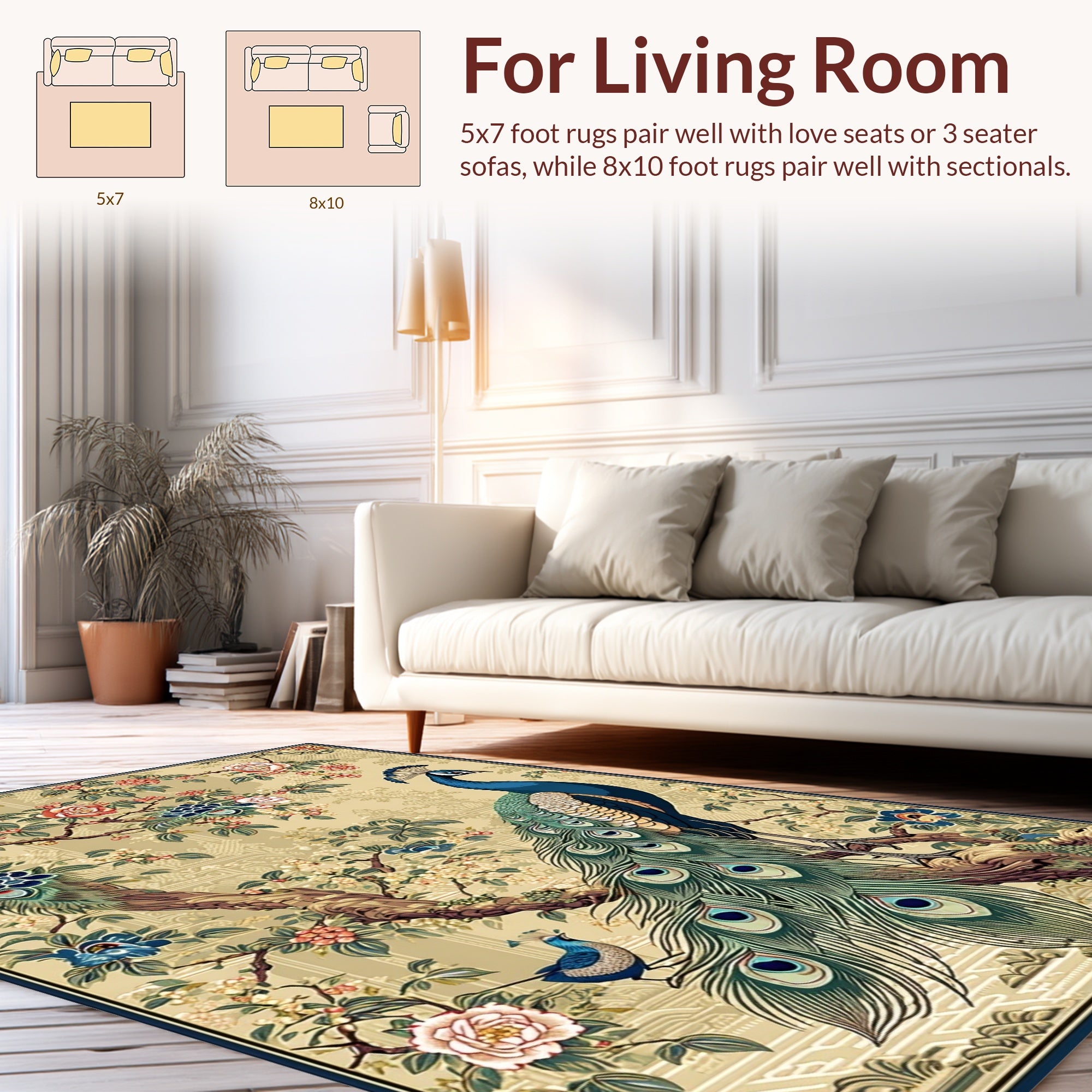 Vibrant Peacock Floral Pattern Rug