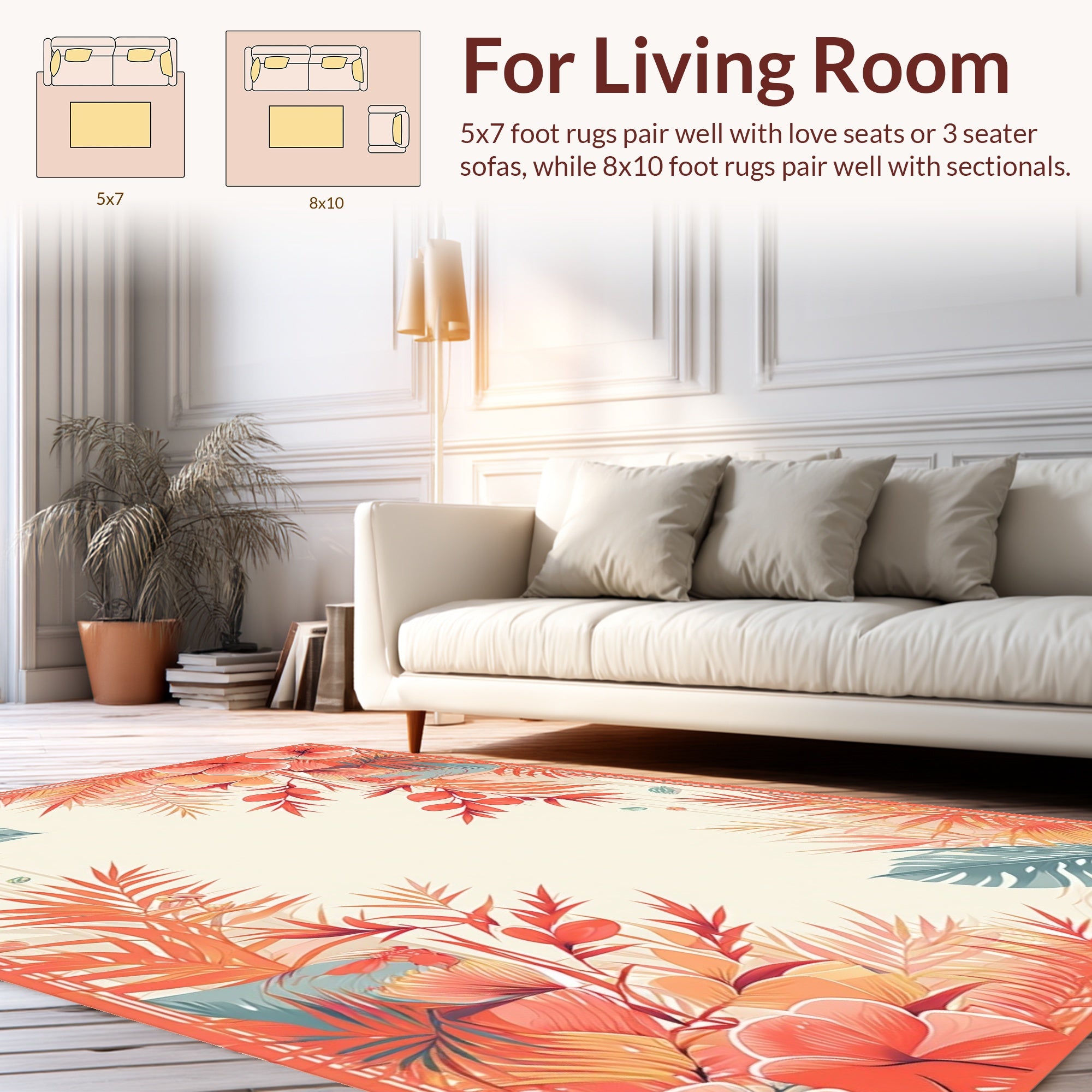 Tropical Floral Leaves Patterned Rug