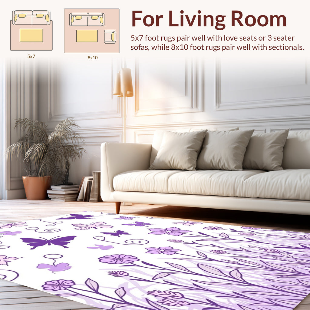 Purple Butterfly Flower Delight Rug