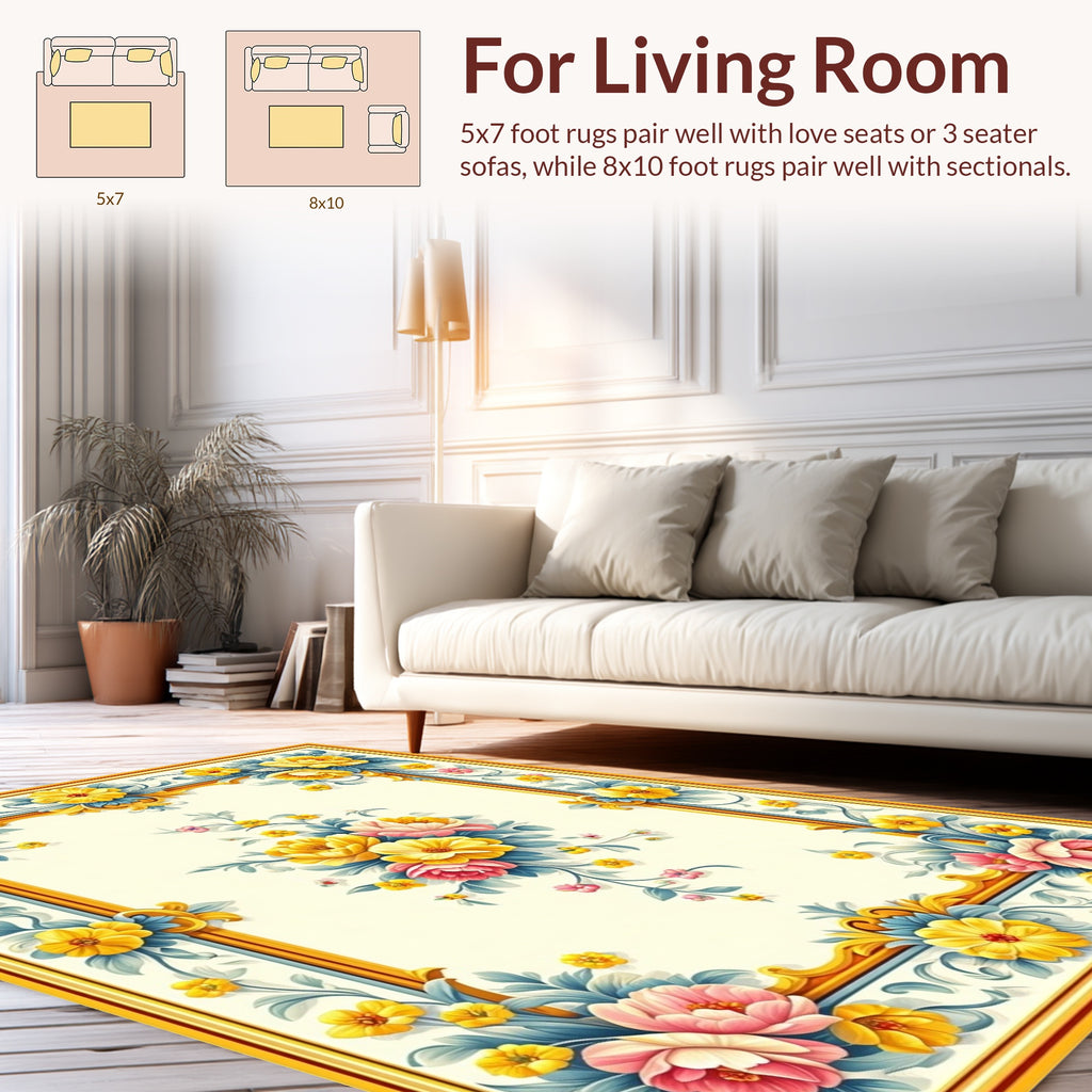 Floral Frame Centerpiece Design Rug
