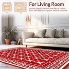 Red Cream Geometric Folk Pattern Rug