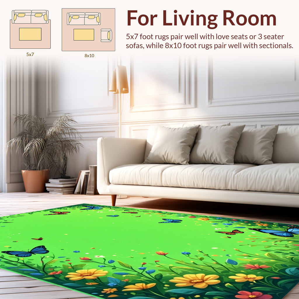 Vibrant Butterflies Floral Garden Design Rug