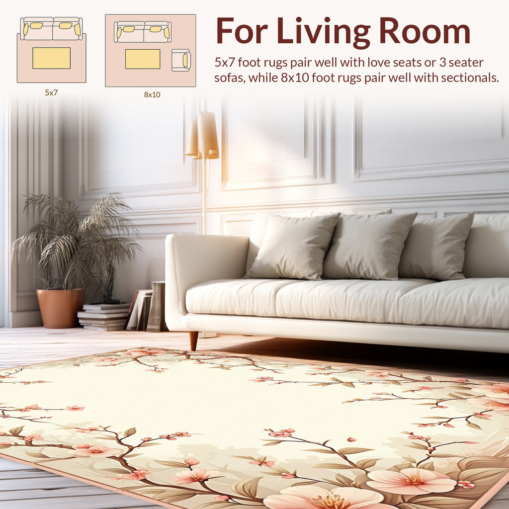 Soft Pink Cherry Blossom Branches Rug