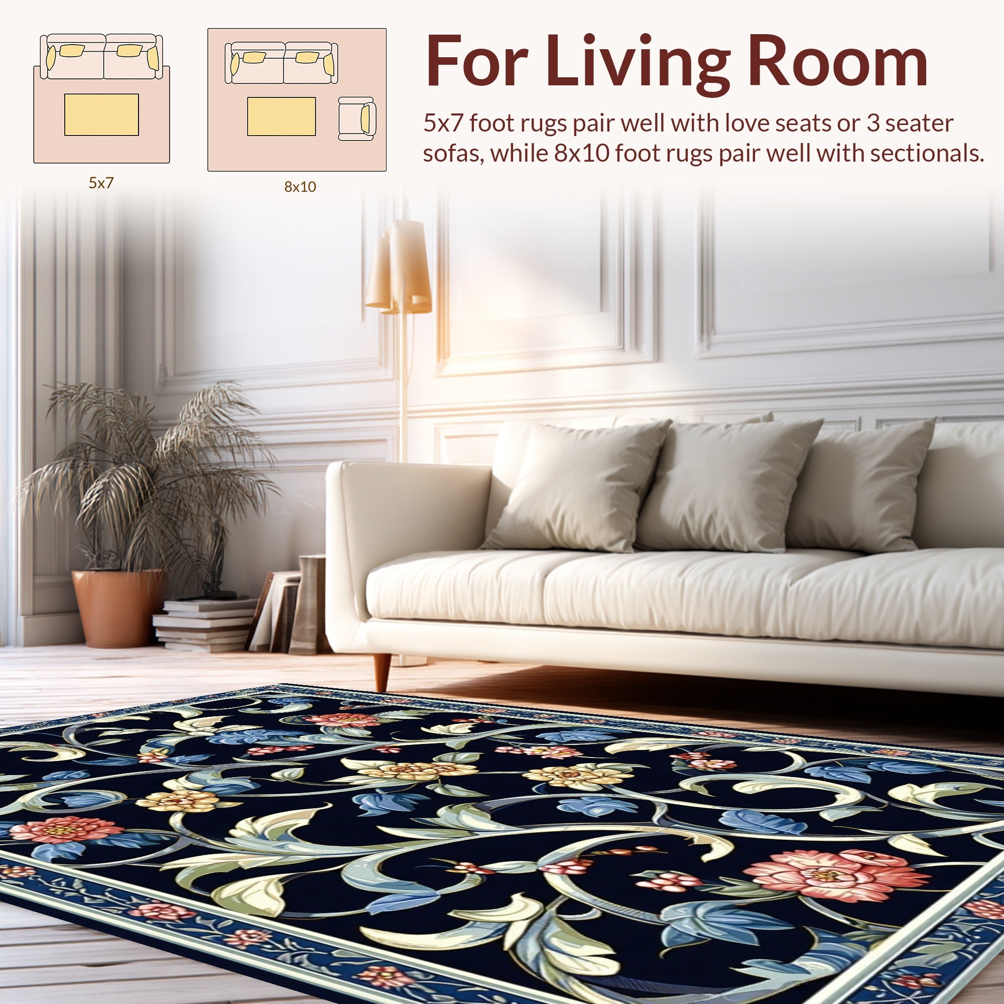 Dark Floral Vine Botanical Pattern Rug