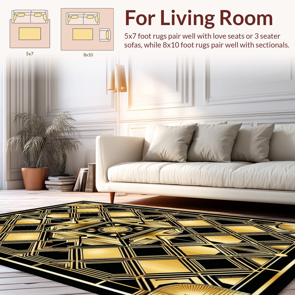Geometric Golden Art Deco Rug