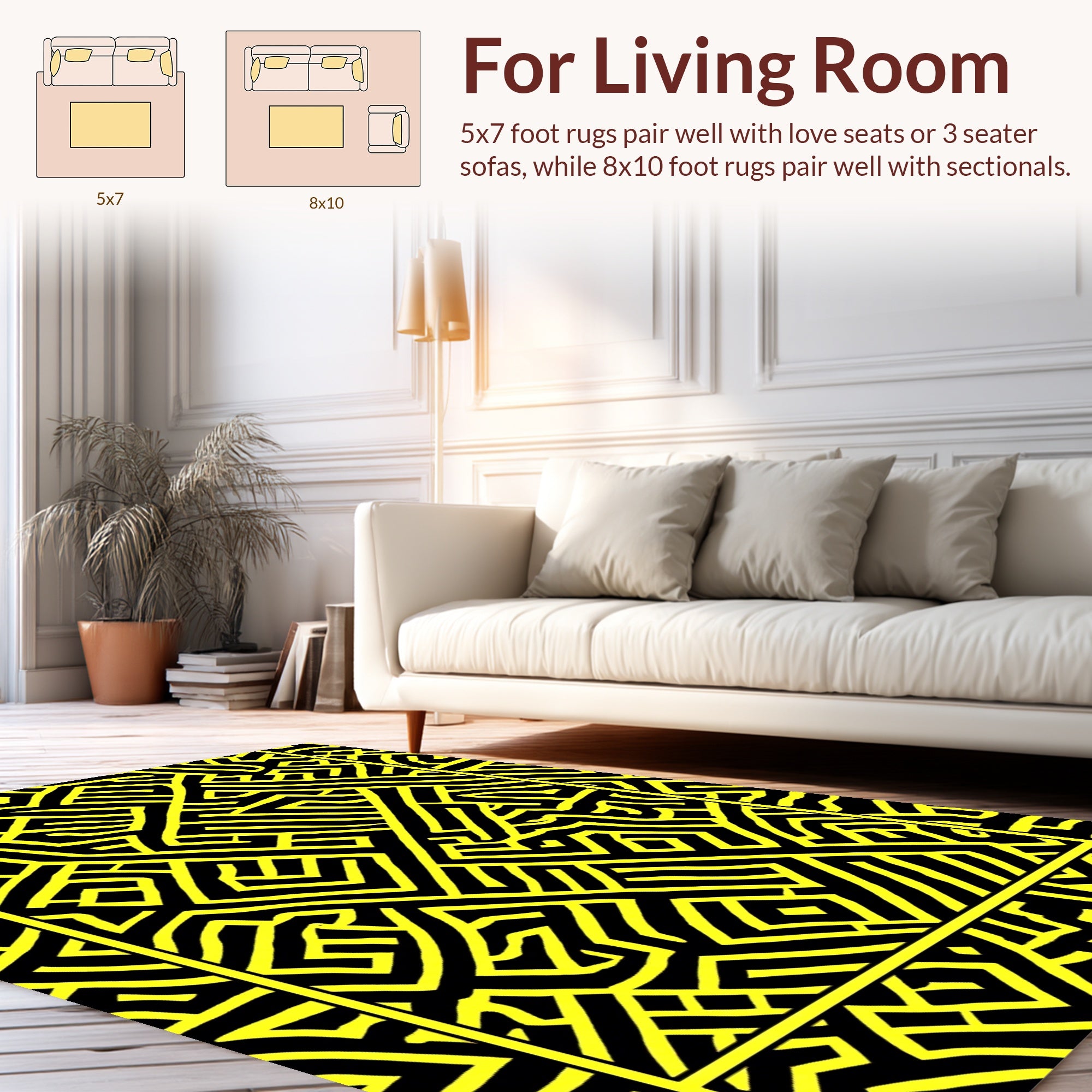 Bold Yellow Black Abstract Pattern Rug