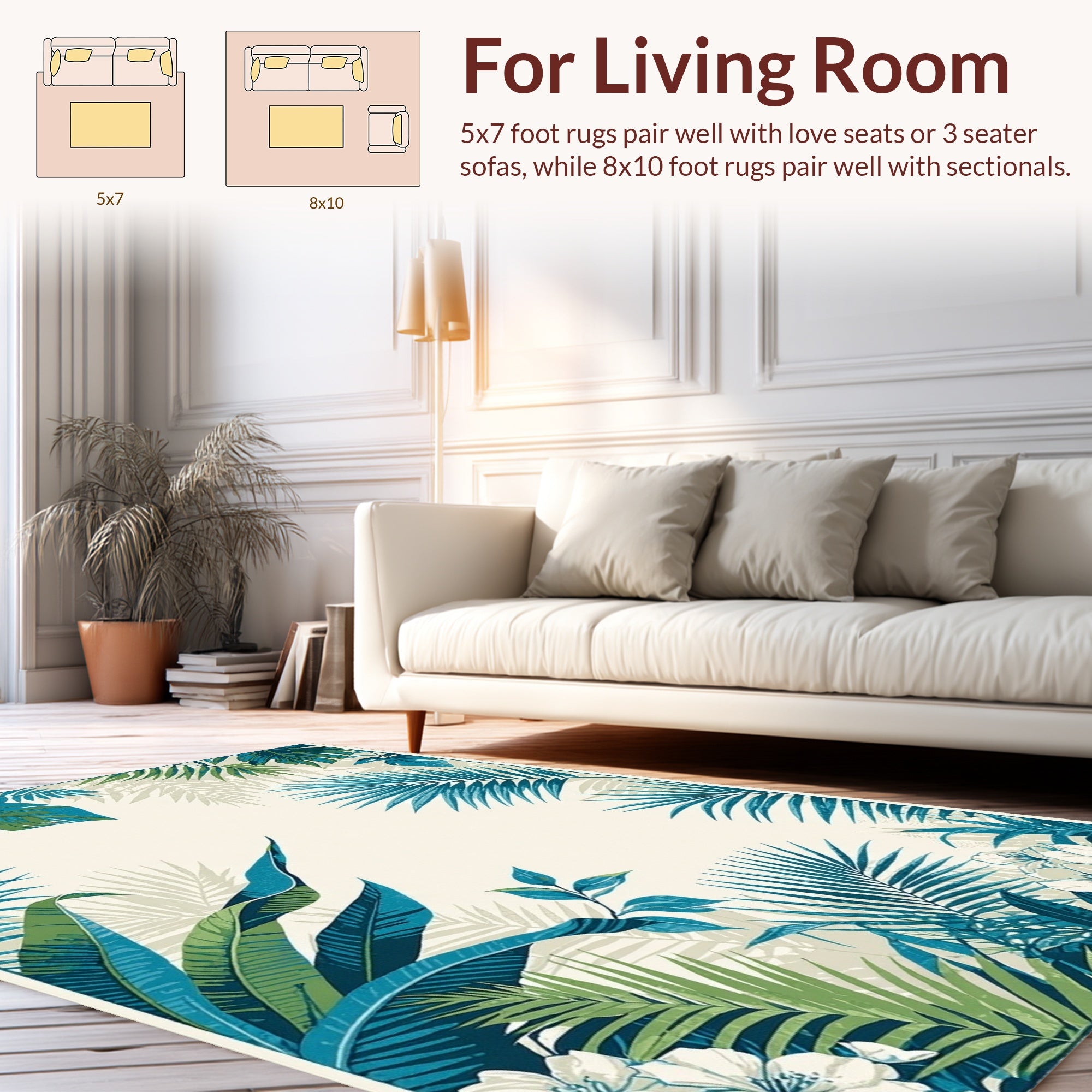 Tropical Botanical Leaf Design Rug