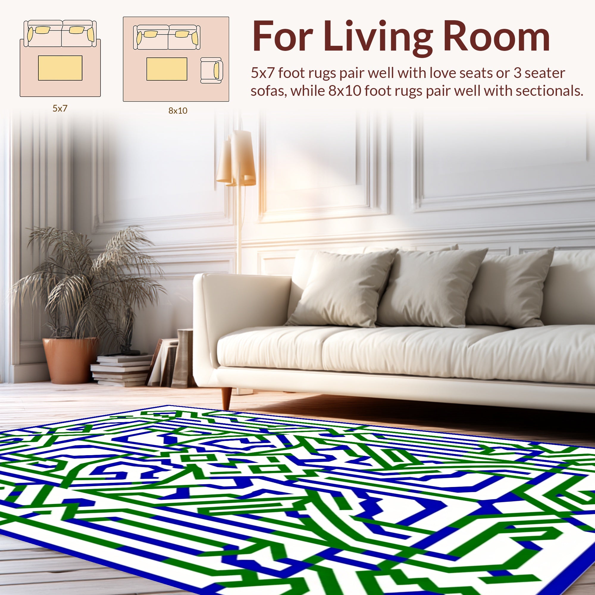 Green Blue Op Art Geometric Design Rug