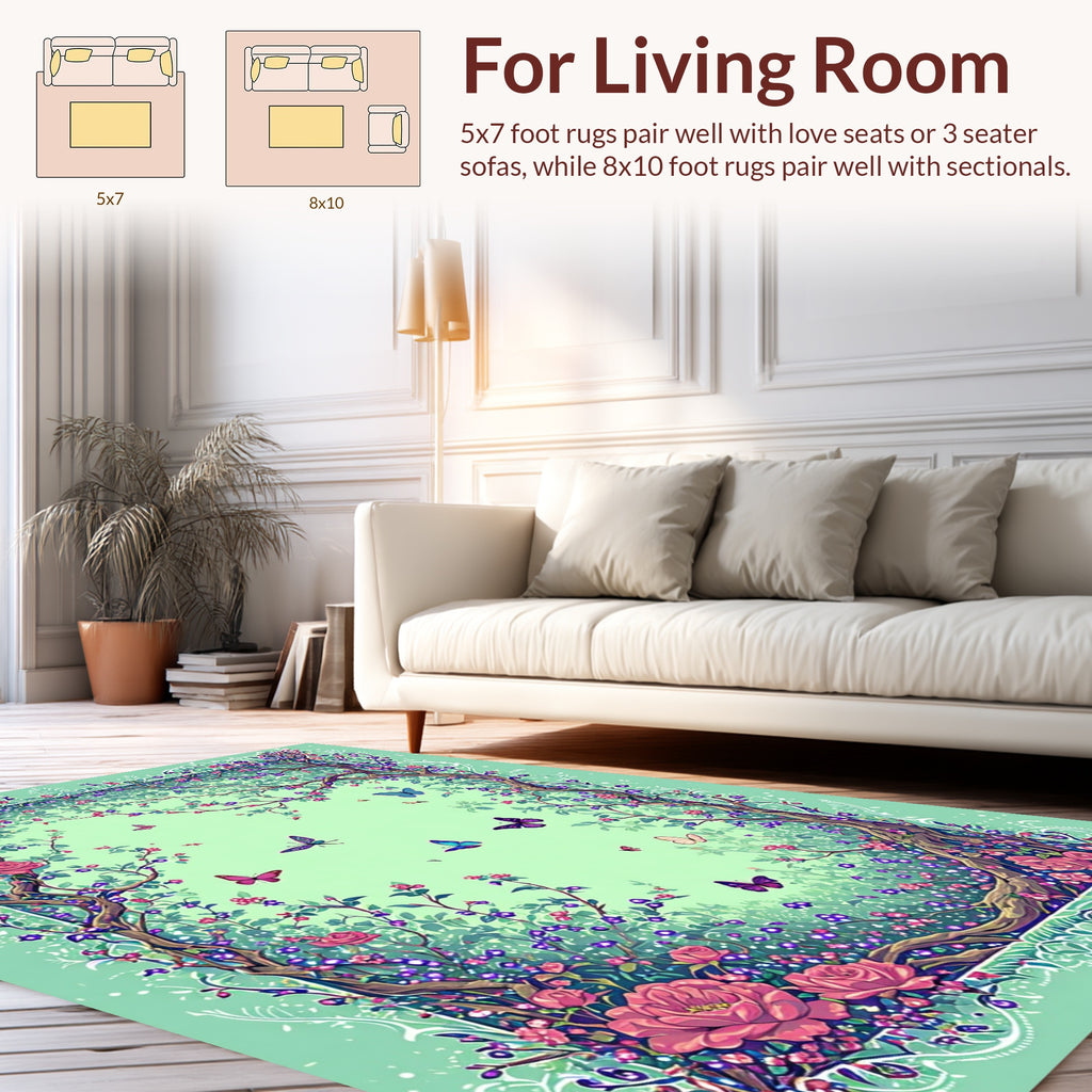 Enchanting Garden Butterfly Floral Pattern Rug
