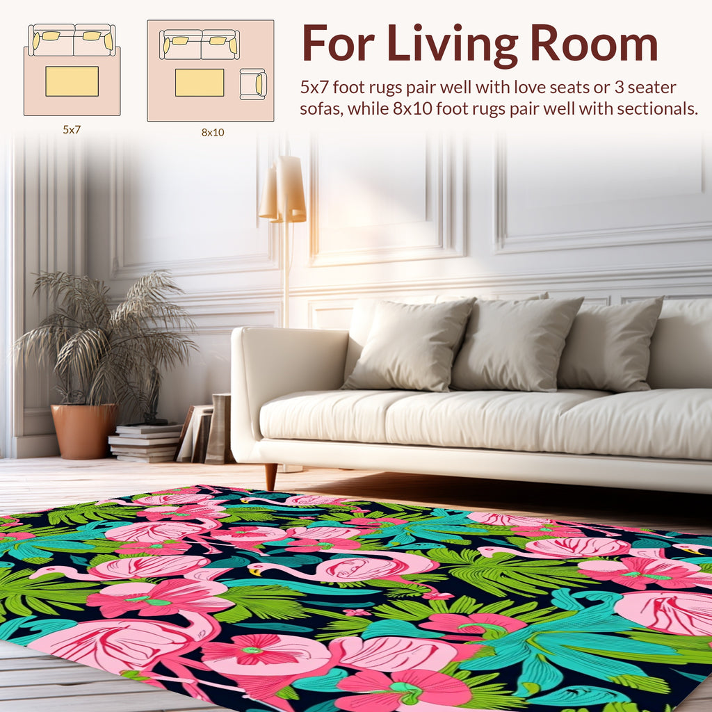 Tropical Flamingo Floral Pattern Rug