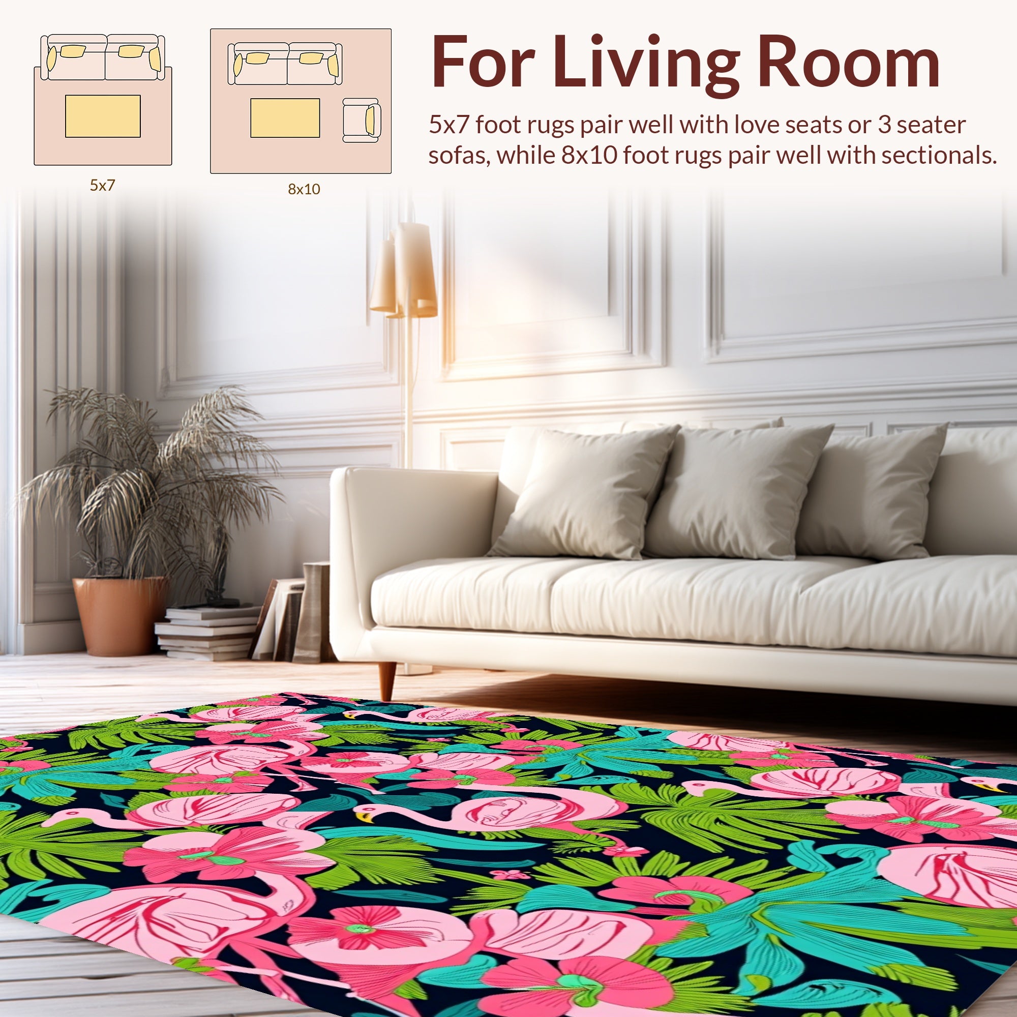 Tropical Flamingo Floral Pattern Rug