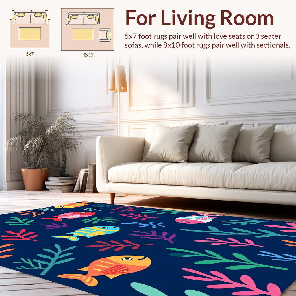 Colorful Fish Ocean Plant Pattern Rug
