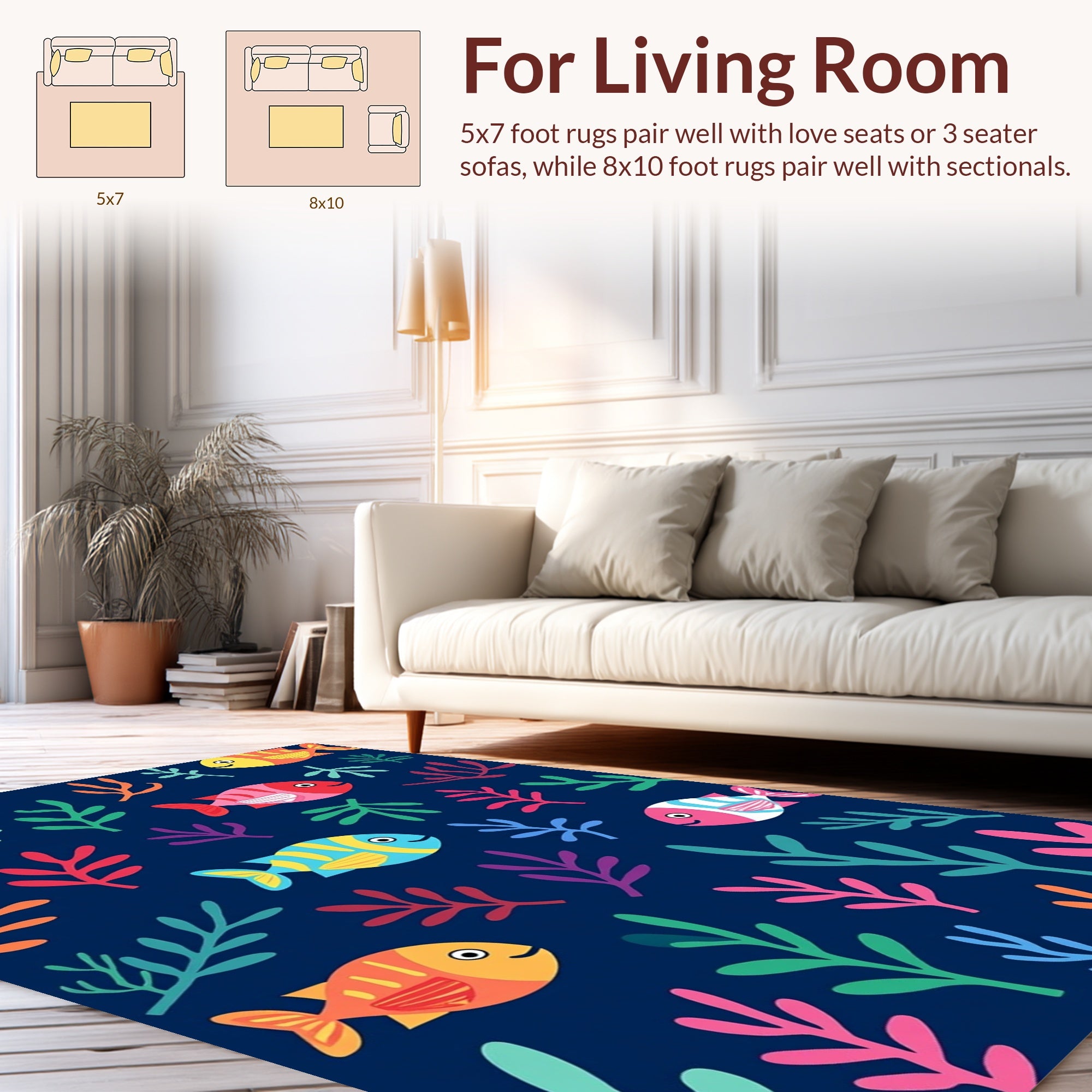 Colorful Fish Ocean Plant Pattern Rug