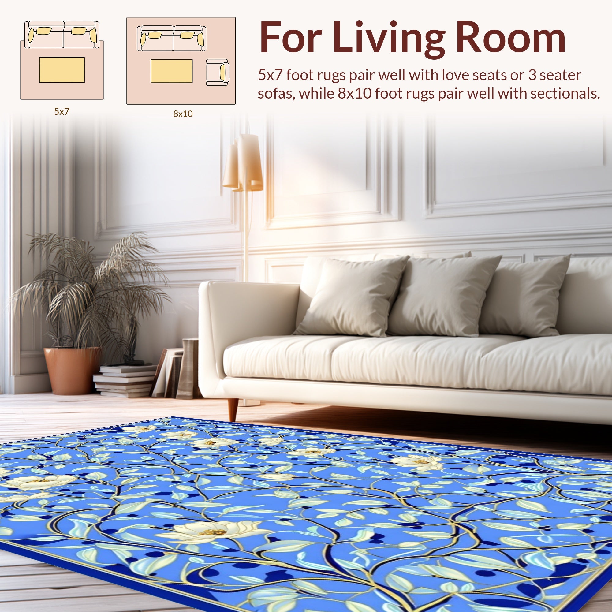 Blue Floral Vine Pattern Rug