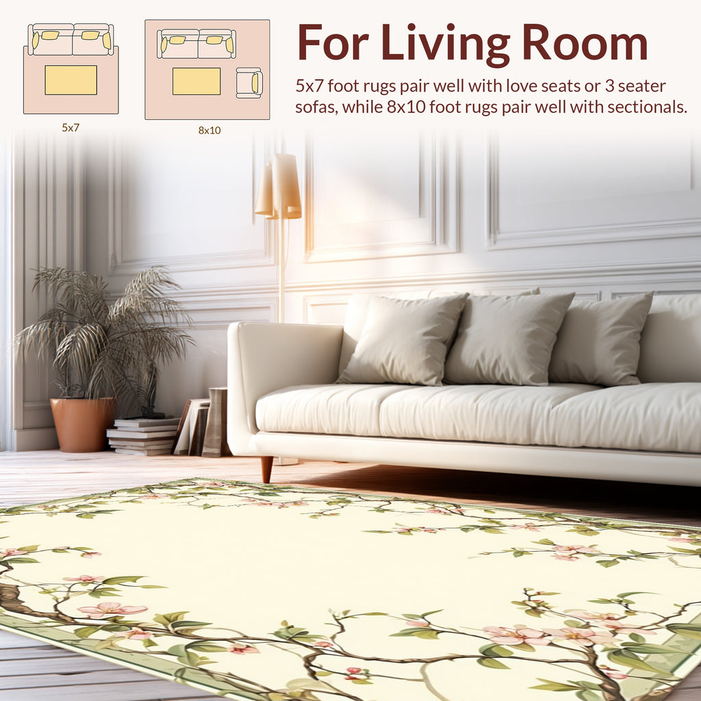 Whimsical Pink Blossom Branch Pattern Rug