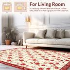 Classic Red Floral Botanical Pattern Rug