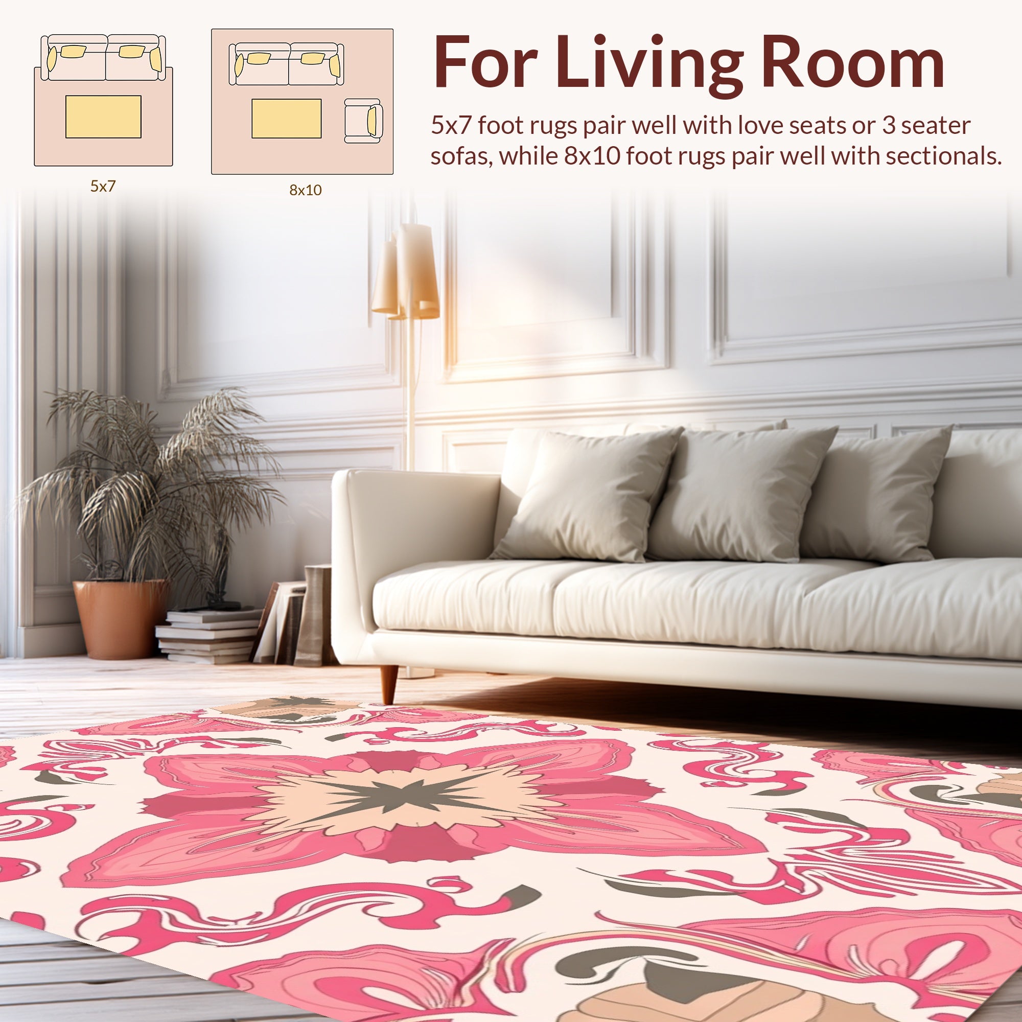 Pink Floral Inspired Symmetry Design Rug