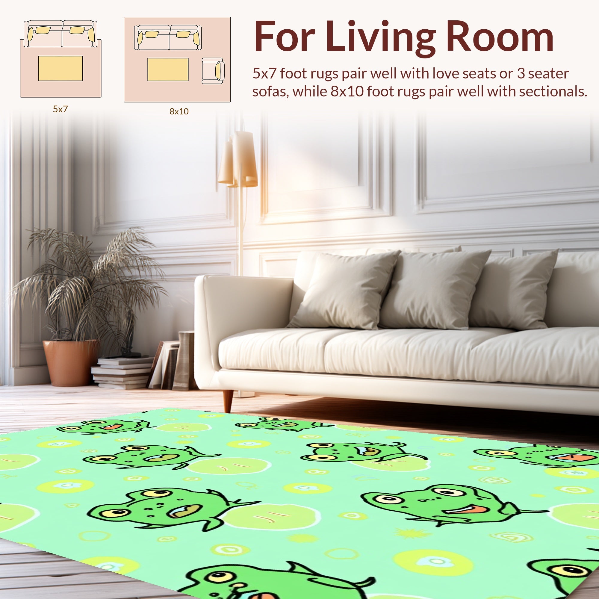 Whimsical Green Frogs Pattern Rug