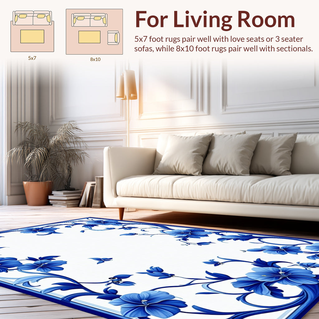 Delicate Blue Floral Vine Pattern Rug