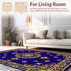 Gold Floral Medallion Royal Blue Rug